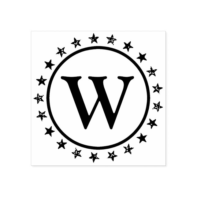 Sello De Caucho Monograma del anillo de estrellas (Impresión)