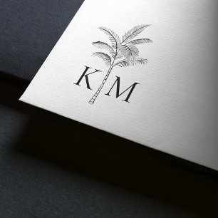 Sello De Caucho Monograma del árbol de palmeras de Boho Beach