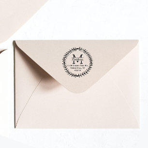 Sello De Caucho Monograma del Personalizado de guirnaldas florales