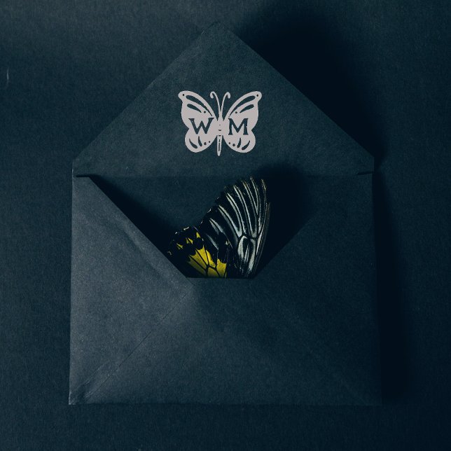 Sello De Caucho Monograma elegante de mariposa, Boda (Subido por el creador)