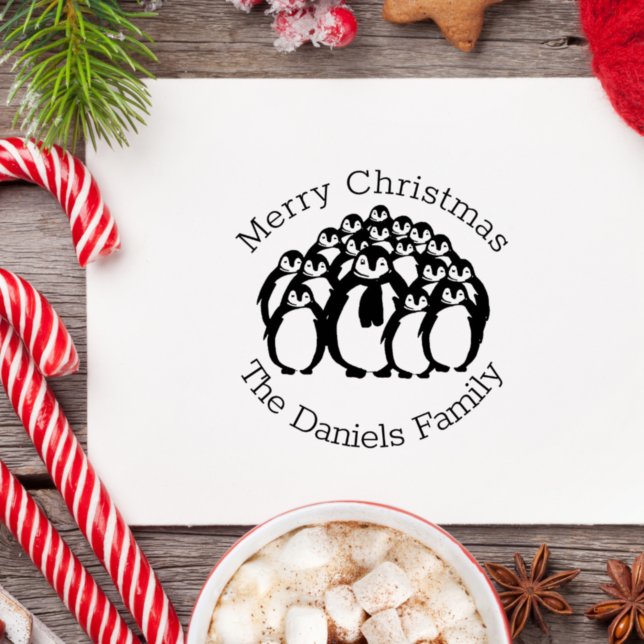 Sello De Caucho Monograma Feliz Navidad Familia Pingüino (Subido por el creador)