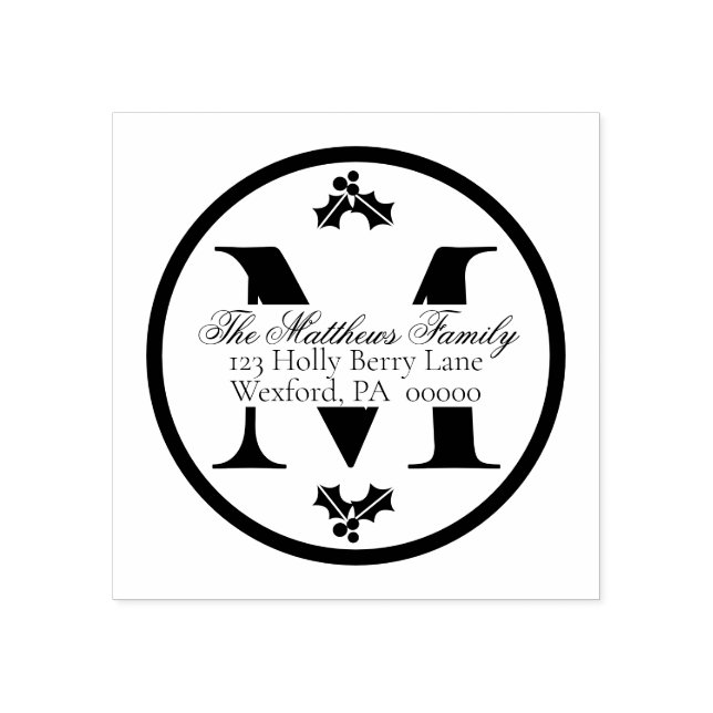 Sello De Caucho Monograma feriado de Navidades Holly y Berries (Impresión)