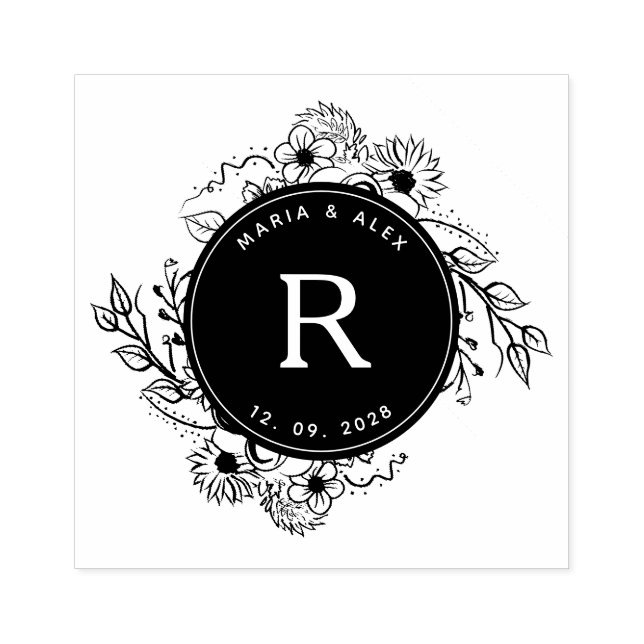 Sello De Caucho Monograma Floral de Boda Rústica (Impresión)