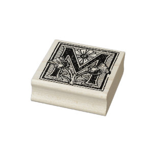 Sello De Caucho Monograma Floral Letra inicial M