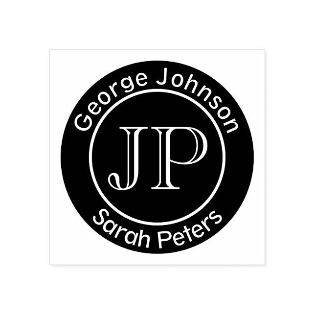 Sello De Caucho Monograma Pareja Con Dos Últimos Nombres (Impresión)