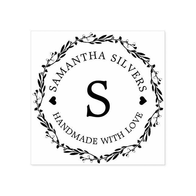 Sello De Caucho Monograma personalizado de floral de amor hecho a  (Impresión)