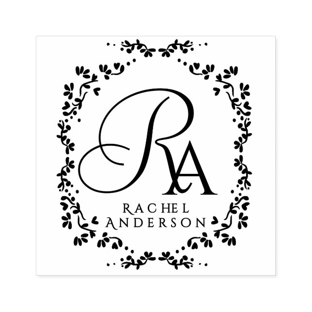 Sello De Caucho Monograma romántico (Impresión)