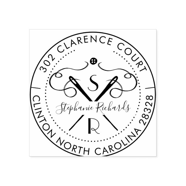 Sello De Caucho Monograma y dirección del Escudo de hilos y agujas (Impresión)