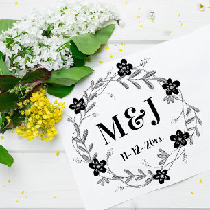 Sello De Caucho Monogramas de flores de bonito y matrimonio person