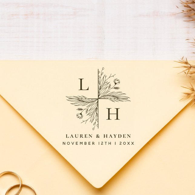 Sello De Caucho Monogramas modernos | Elegante Floral Guardar la f (Subido por el creador)