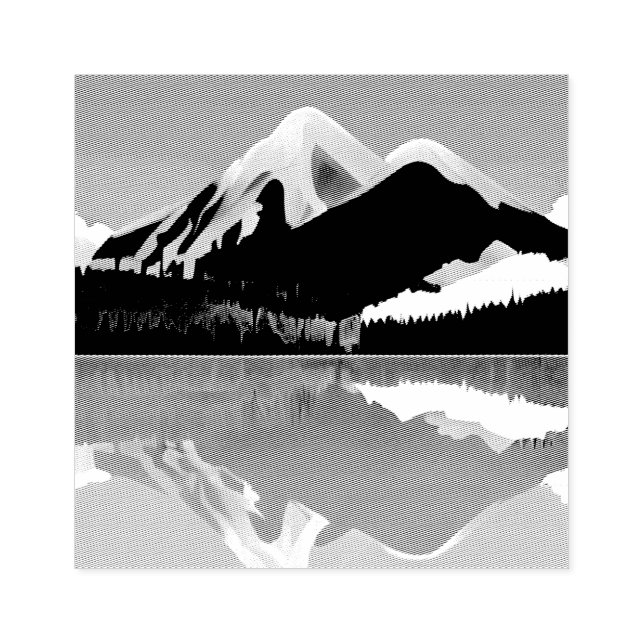 Sello De Caucho Montañas cubiertas de nieve reflejadas en un lago (Impresión)