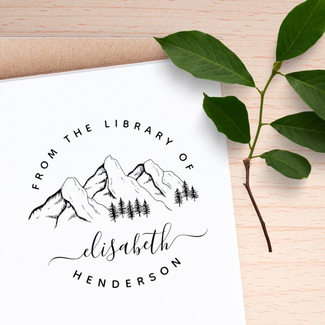 Sello De Caucho Montañas De La Biblioteca Del Elegante Libro Perso (Subido por el creador)