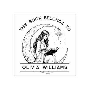 Sello De Caucho Moon Princess Crescent Moon Leyendo Ex Libris