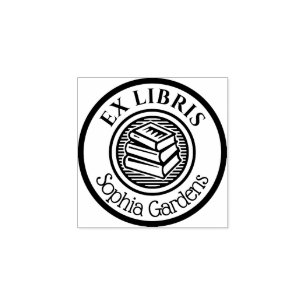 Sello De Caucho Motif de libros apilados de Round Ex Libris
