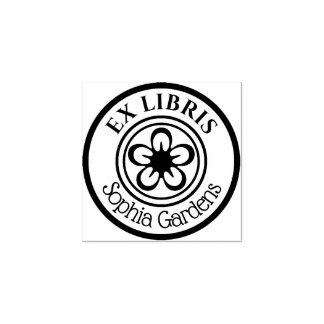 Sello De Caucho Motivo de Flor de Ex Libris Redondo