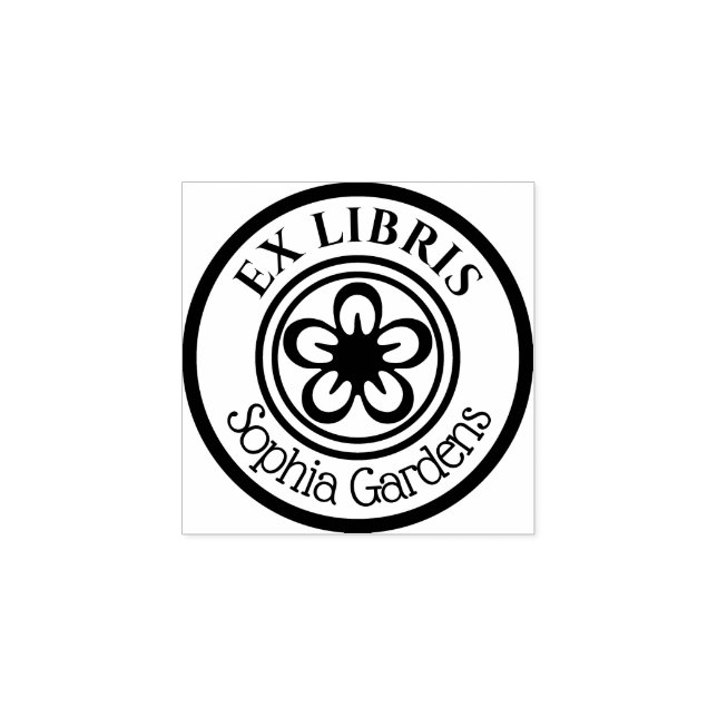 Sello De Caucho Motivo de Flor de Ex Libris Redondo (Impresión)