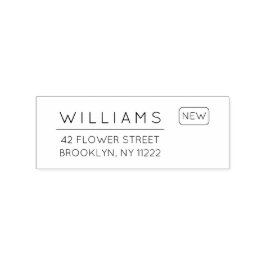 Sello De Caucho Moviéndose. Nueva dirección. Tipografía mínima 01.