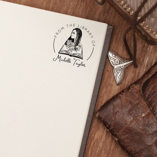 Sello De Caucho Mujer africana con flores, libro de la biblioteca  (Subido por el creador)