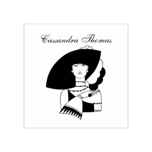 Sello De Caucho Mujer Art Déco con sombrero grande guantes RL
