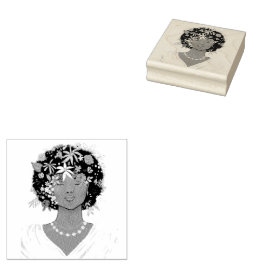 Sello De Caucho Mujer con afro florido