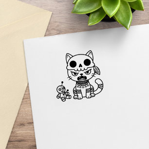 Sello De Caucho Muñeca Vudú de Gato Bruja 1x1