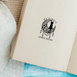 Sello De Caucho Mystic Moon Cat, Personalizado Ex Libris Book