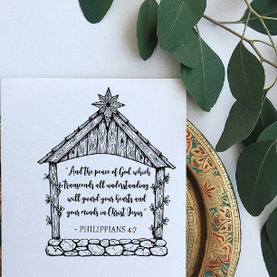 Sello De Caucho Natividad Pesebre Navidad con Versículo Bíblico Pe