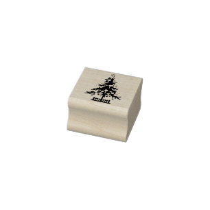Sello De Caucho NAVIDAD ÁRBOL Estampado de madera