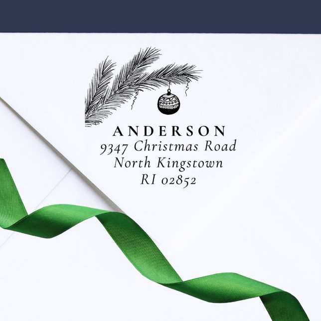 Sello De Caucho Navidades Bauble Elegant Script Return Address (Subido por el creador)