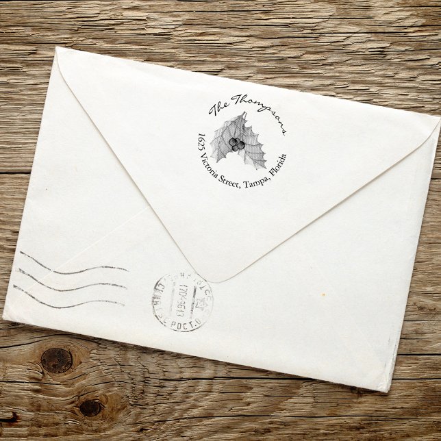Sello De Caucho Navidades de direcciones de retorno de Holly Green (Simple Holiday Christmas Return Address Stamp. )