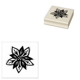 Sello De Caucho Navidades de Poinsettia Rústica Flor de Arte Popul