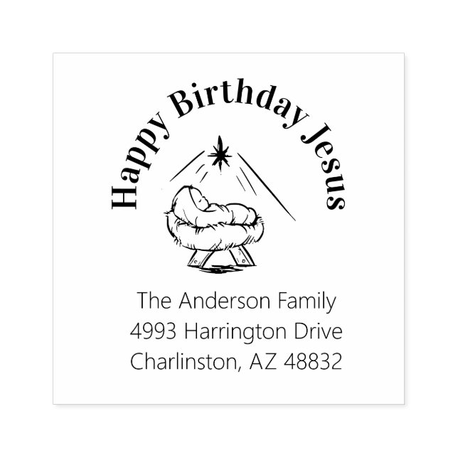 Sello De Caucho Navidades Feliz cumpleaños a Jesús en Manger (Impresión)