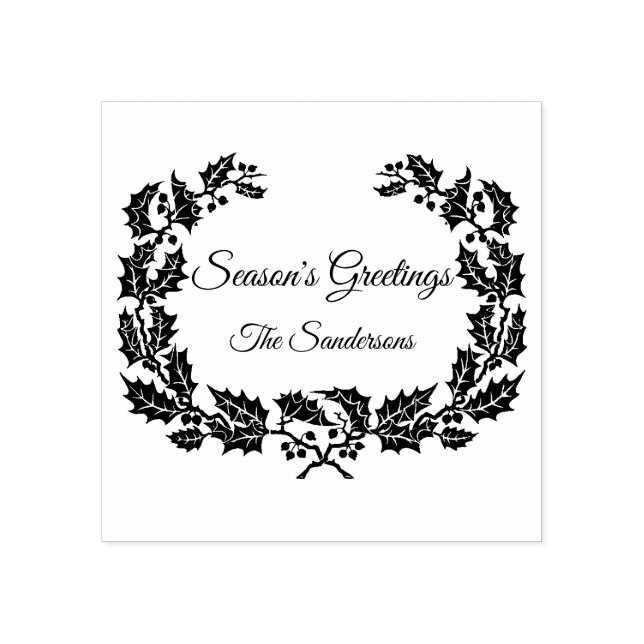 Sello De Caucho Navidades Holly Wreath, Personalizado de saludos d (Impresión)
