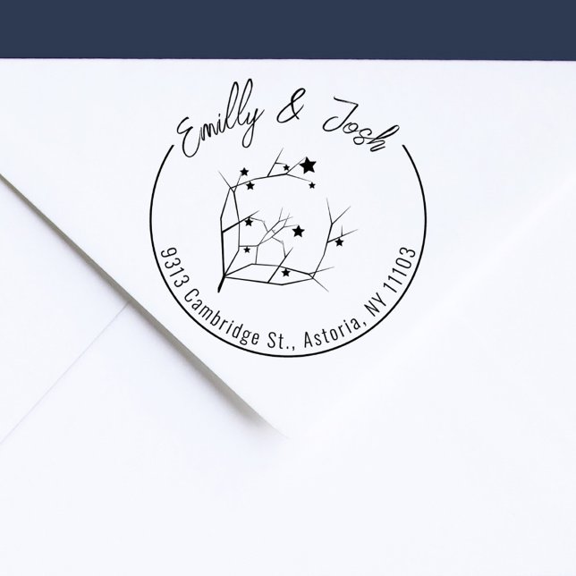 Sello De Caucho Navidades modernos Parejas Nombres Dirección de de (Modern Script Couple´s Names Christmas Star Branch Couple Return Address Rubber Stamp)