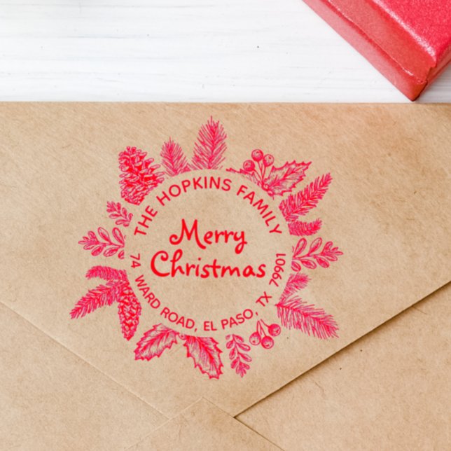 Sello De Caucho Navidades Rústicos Wreath Nombre de familia Direcc (Subido por el creador)