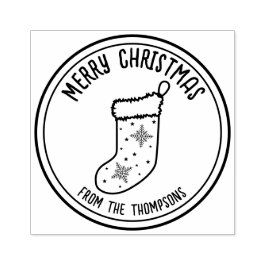 Sello De Caucho Navidades Stocking Line Art Design Feliz Navidad