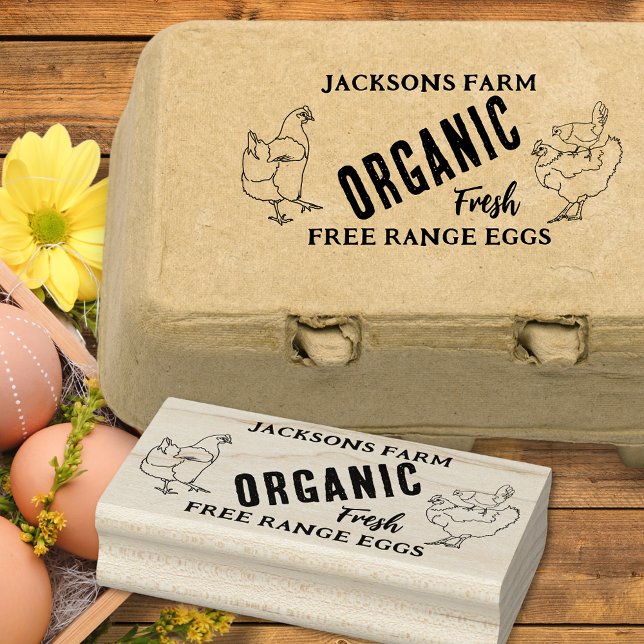 Sello De Caucho Negocio de huevos de pollo orgánicos (Chicken Eggs free range organic custom business hen egg box ink rubber stamp)