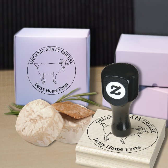Sello De Caucho Negocio de queso de cabra (Goats cheese custom business ink rubber stamp with cute goat illustration )
