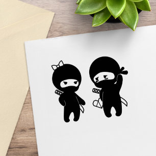 Sello De Caucho Ninja Pair, un niño y una niña