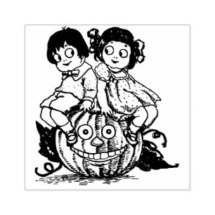 Sello De Caucho Niños de Halloween de época en Jack O'Lantern