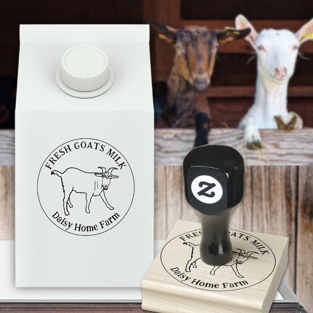 Sello De Caucho Nombre comercial de la leche de cabra (Goats milk custom business ink rubber stamp with simple farm goat drawing and brand name)