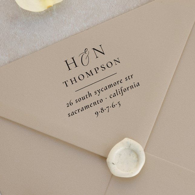 Sello De Caucho Nombre de Boda moderno y dirección de devolución i (Rubber Stamp Mock-up)
