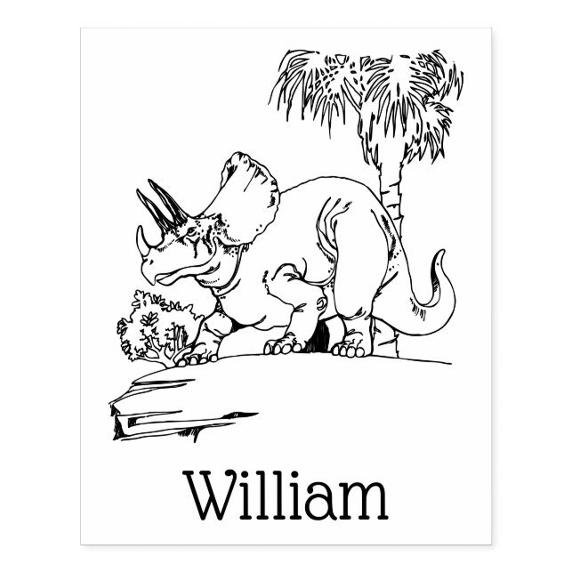 Sello De Caucho Nombre de dinosaurio prehistórico de triceratops (Impresión)