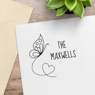 Sello De Caucho Nombre de familia cardíaca de mariposa