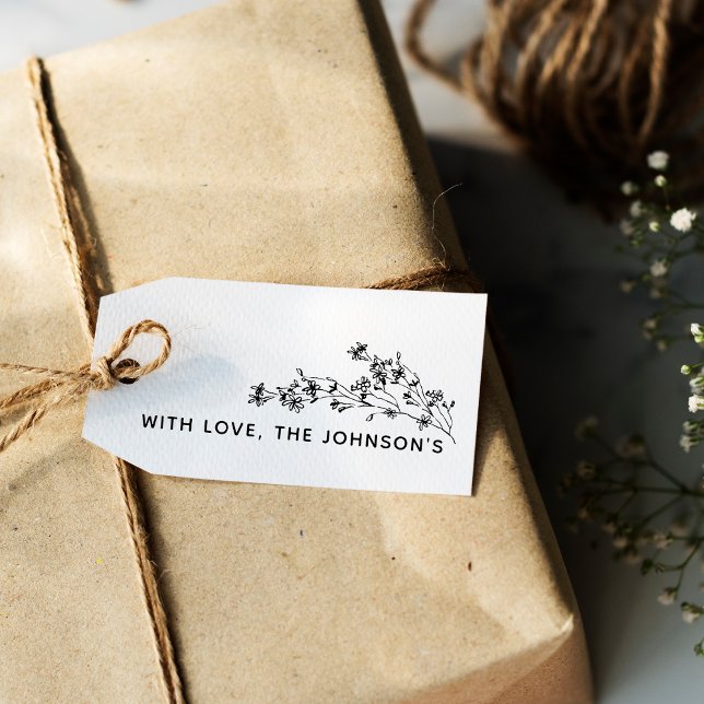 Sello De Caucho Nombre de familia con flores dibujadas a mano con  (Hand Drawn Floral With Love Family Name Rubber Stamp)