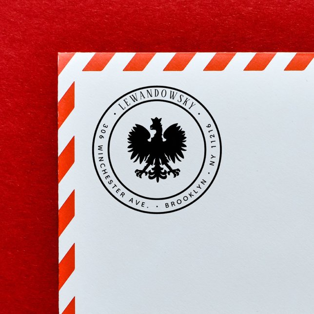Sello De Caucho Nombre de familia de águila polaca Dirección de re (Polish Eagle Family Name Patriotic Return Address Rubber Stamp)
