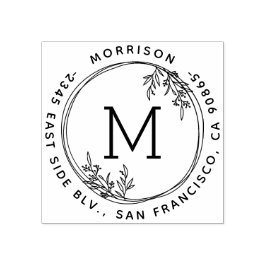 Sello De Caucho Nombre de familia de monograma de wreat Dirección 