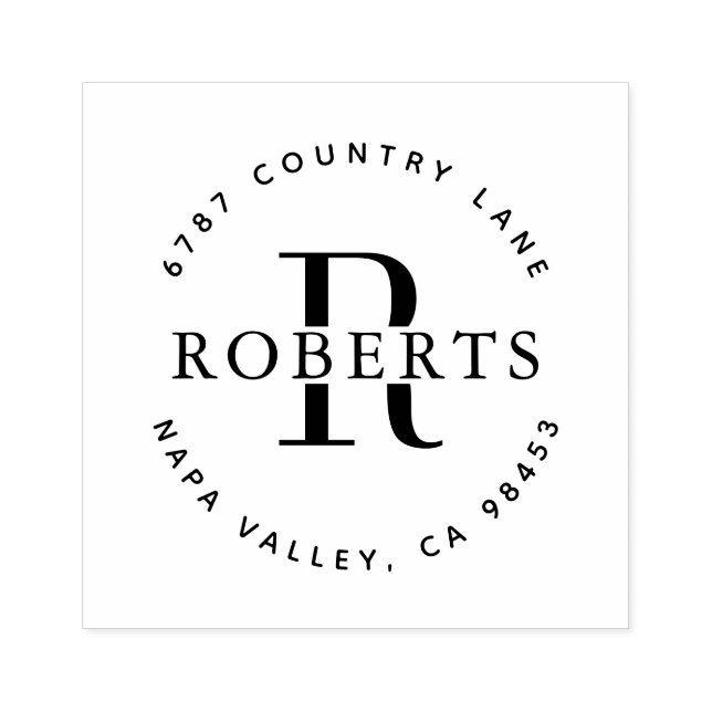 Sello De Caucho Nombre de familia Monograma Circular Devolución Di (Impresión)