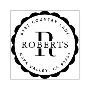 Sello De Caucho Nombre de familia Monograma Circular Devolución Di