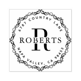 Sello De Caucho Nombre de familia Monograma Circular Devolución Di